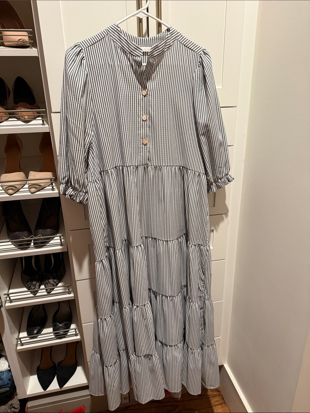 Karlie White and Navy Striped Tiered Maxi Dress